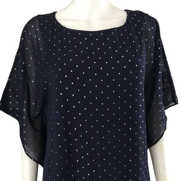 Chico's Jayma Kimono Layered Top sz 1 Small Rhinestones Asymmetric Hem Blue NEW - Picture 3 of 16